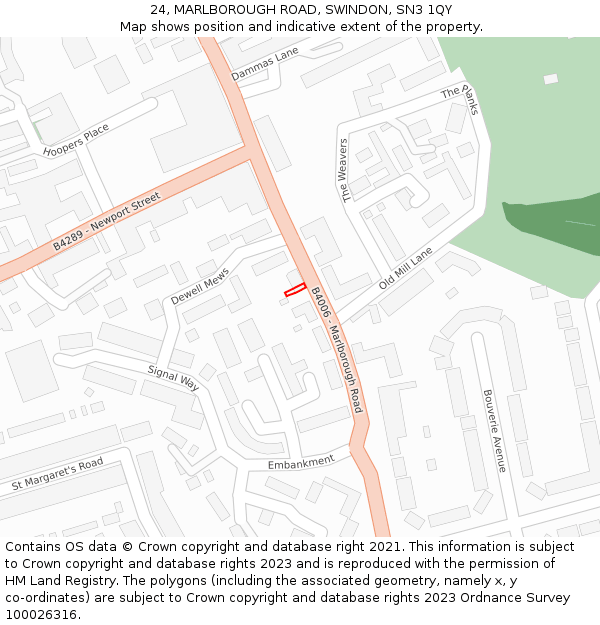 24, MARLBOROUGH ROAD, SWINDON, SN3 1QY: Location map and indicative extent of plot