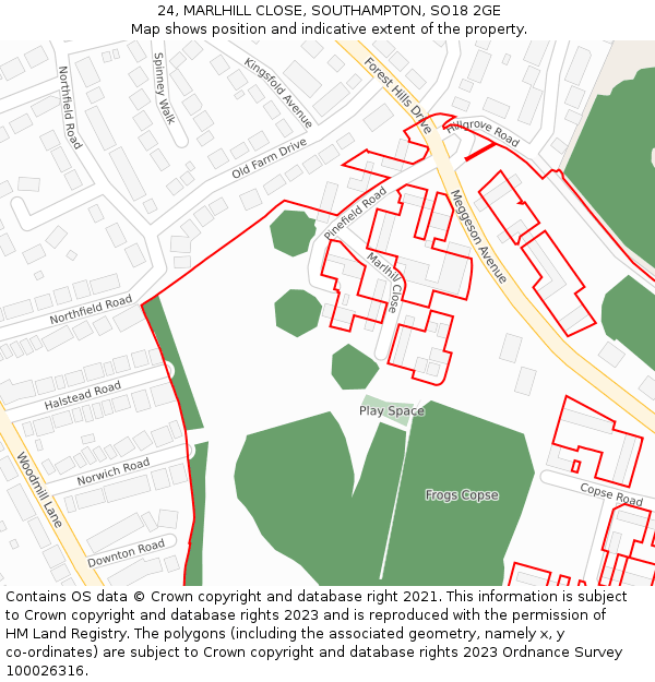 24, MARLHILL CLOSE, SOUTHAMPTON, SO18 2GE: Location map and indicative extent of plot