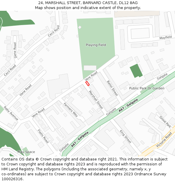 24, MARSHALL STREET, BARNARD CASTLE, DL12 8AG: Location map and indicative extent of plot