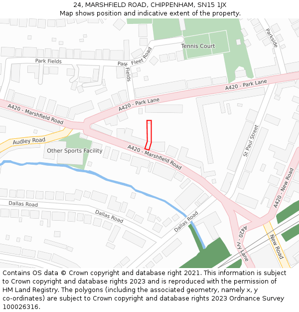 24, MARSHFIELD ROAD, CHIPPENHAM, SN15 1JX: Location map and indicative extent of plot
