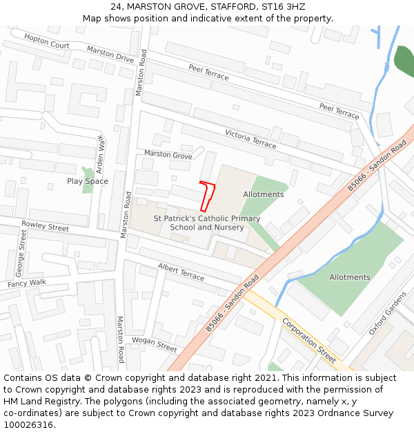 24, MARSTON GROVE, STAFFORD, ST16 3HZ: Location map and indicative extent of plot