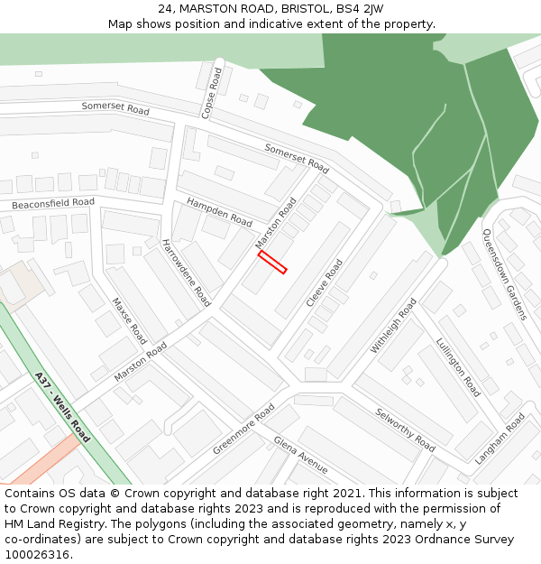 24, MARSTON ROAD, BRISTOL, BS4 2JW: Location map and indicative extent of plot