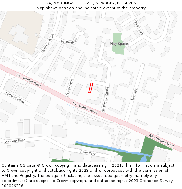 24, MARTINGALE CHASE, NEWBURY, RG14 2EN: Location map and indicative extent of plot
