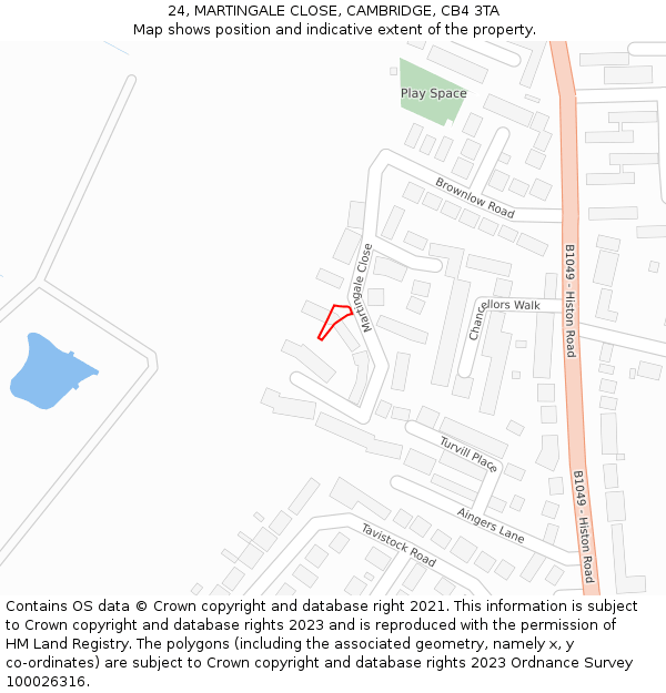 24, MARTINGALE CLOSE, CAMBRIDGE, CB4 3TA: Location map and indicative extent of plot