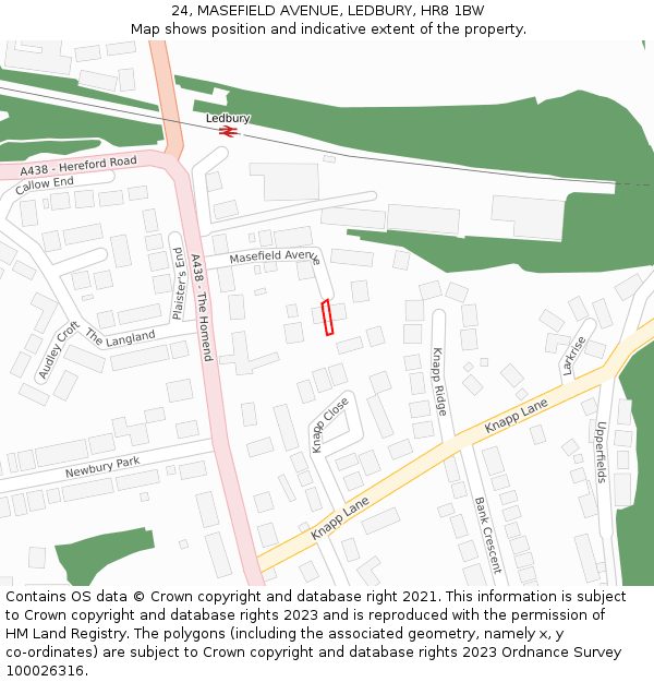 24, MASEFIELD AVENUE, LEDBURY, HR8 1BW: Location map and indicative extent of plot