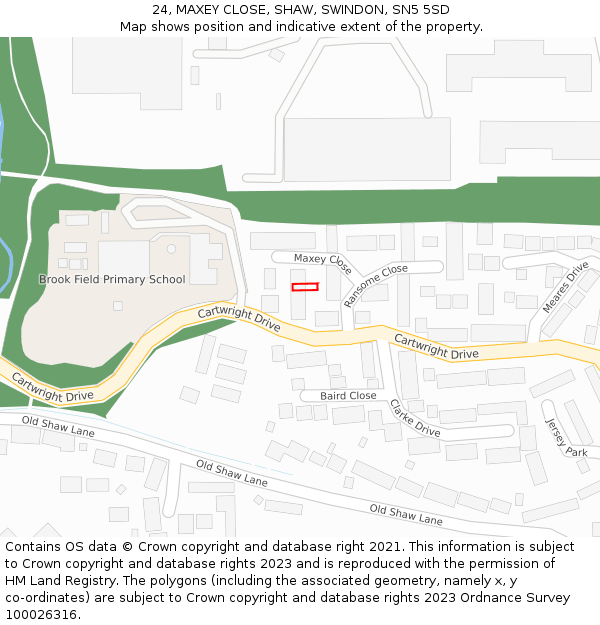 24, MAXEY CLOSE, SHAW, SWINDON, SN5 5SD: Location map and indicative extent of plot