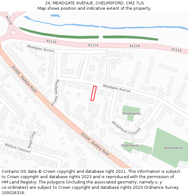 24, MEADGATE AVENUE, CHELMSFORD, CM2 7LG: Location map and indicative extent of plot