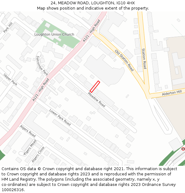 24, MEADOW ROAD, LOUGHTON, IG10 4HX: Location map and indicative extent of plot