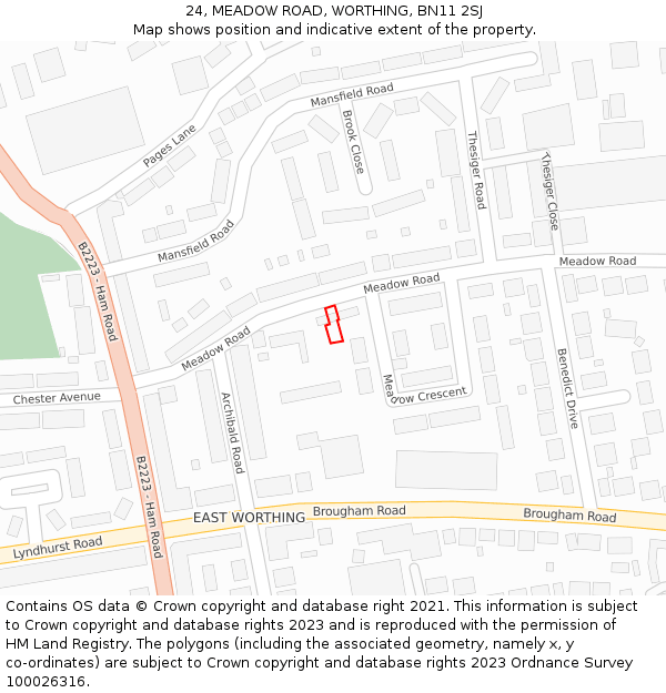 24, MEADOW ROAD, WORTHING, BN11 2SJ: Location map and indicative extent of plot