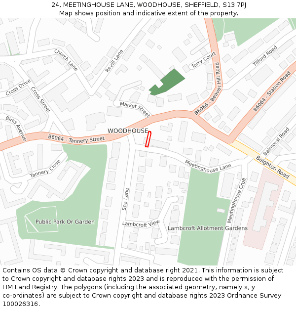 24, MEETINGHOUSE LANE, WOODHOUSE, SHEFFIELD, S13 7PJ: Location map and indicative extent of plot