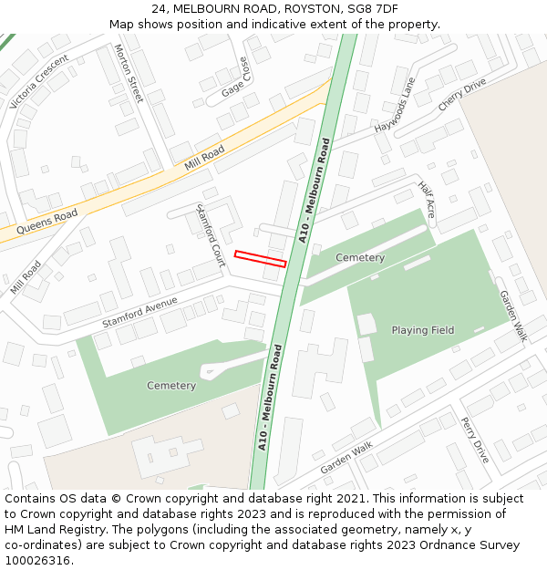 24, MELBOURN ROAD, ROYSTON, SG8 7DF: Location map and indicative extent of plot