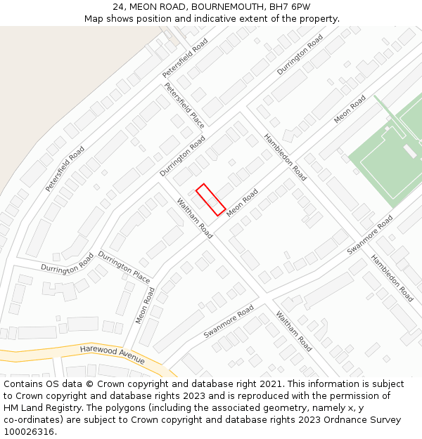 24, MEON ROAD, BOURNEMOUTH, BH7 6PW: Location map and indicative extent of plot