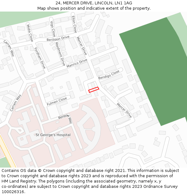 24, MERCER DRIVE, LINCOLN, LN1 1AG: Location map and indicative extent of plot