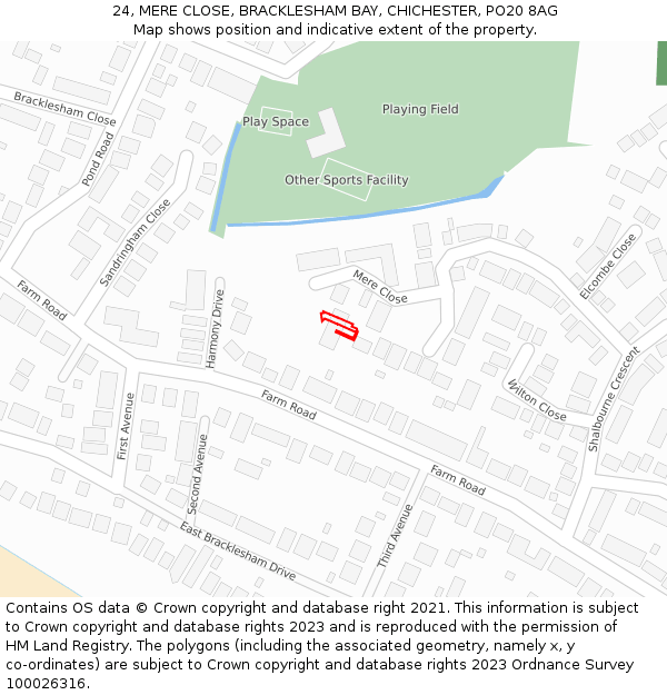 24, MERE CLOSE, BRACKLESHAM BAY, CHICHESTER, PO20 8AG: Location map and indicative extent of plot