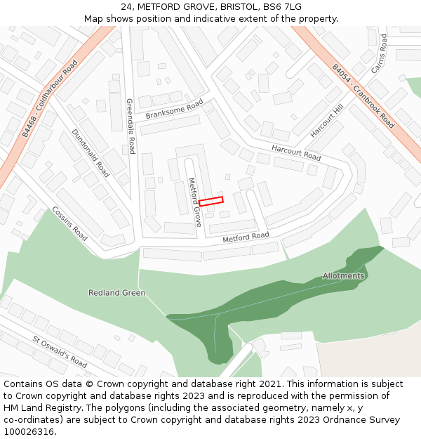 24, METFORD GROVE, BRISTOL, BS6 7LG: Location map and indicative extent of plot