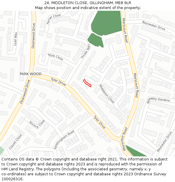 24, MIDDLETON CLOSE, GILLINGHAM, ME8 9LR: Location map and indicative extent of plot