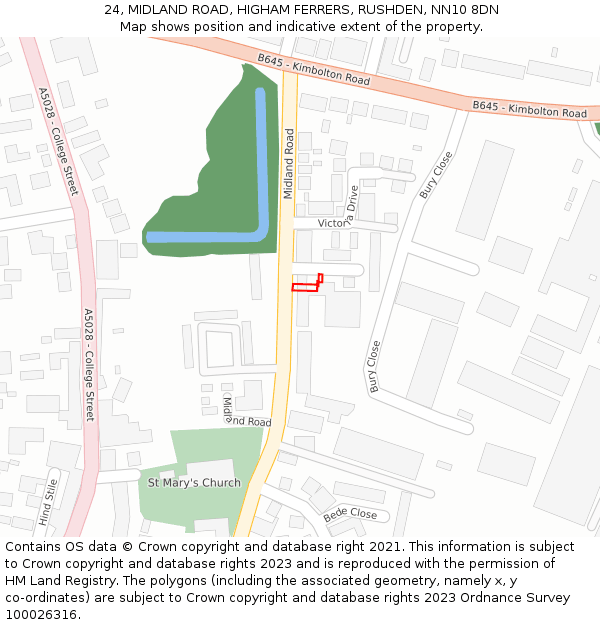 24, MIDLAND ROAD, HIGHAM FERRERS, RUSHDEN, NN10 8DN: Location map and indicative extent of plot