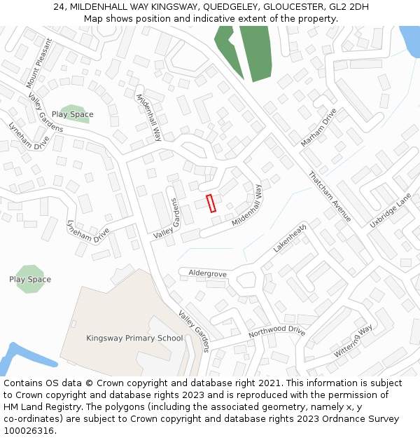 24, MILDENHALL WAY KINGSWAY, QUEDGELEY, GLOUCESTER, GL2 2DH: Location map and indicative extent of plot