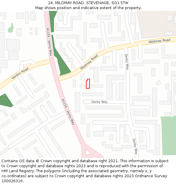 24, MILDMAY ROAD, STEVENAGE, SG1 5TW: Location map and indicative extent of plot