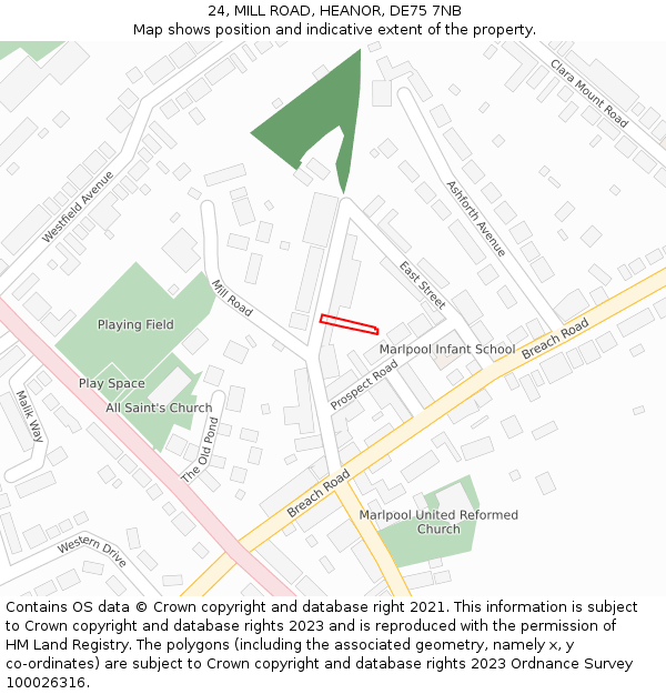 24, MILL ROAD, HEANOR, DE75 7NB: Location map and indicative extent of plot