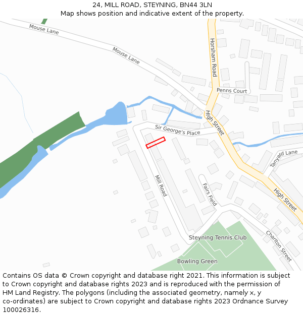 24, MILL ROAD, STEYNING, BN44 3LN: Location map and indicative extent of plot