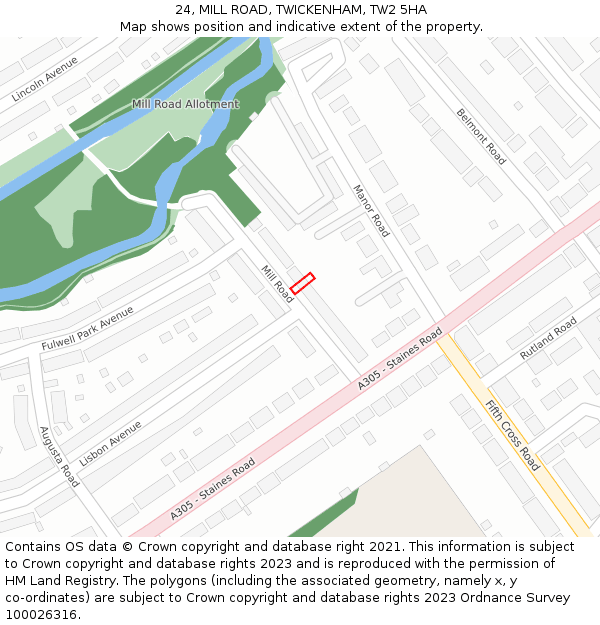 24, MILL ROAD, TWICKENHAM, TW2 5HA: Location map and indicative extent of plot