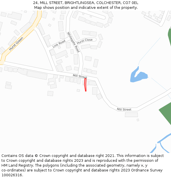 24, MILL STREET, BRIGHTLINGSEA, COLCHESTER, CO7 0EL: Location map and indicative extent of plot
