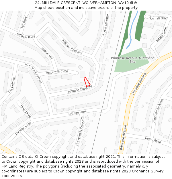 24, MILLDALE CRESCENT, WOLVERHAMPTON, WV10 6LW: Location map and indicative extent of plot