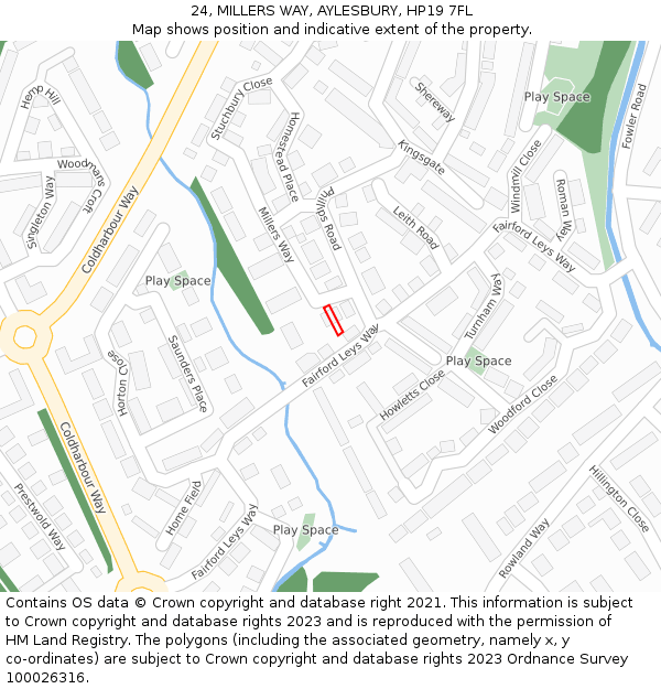 24, MILLERS WAY, AYLESBURY, HP19 7FL: Location map and indicative extent of plot