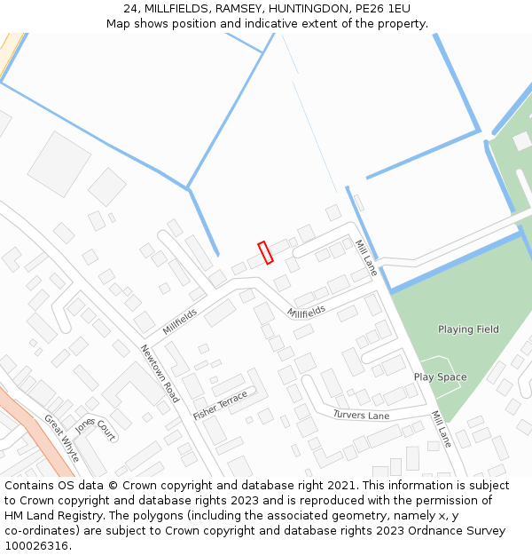 24, MILLFIELDS, RAMSEY, HUNTINGDON, PE26 1EU: Location map and indicative extent of plot