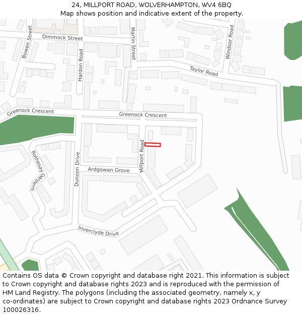 24, MILLPORT ROAD, WOLVERHAMPTON, WV4 6BQ: Location map and indicative extent of plot