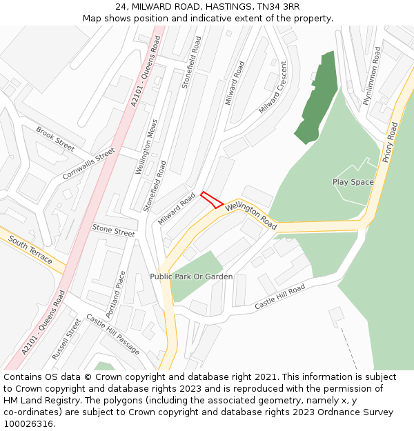 24, MILWARD ROAD, HASTINGS, TN34 3RR: Location map and indicative extent of plot