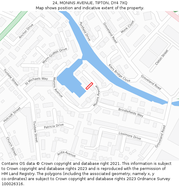 24, MONINS AVENUE, TIPTON, DY4 7XQ: Location map and indicative extent of plot