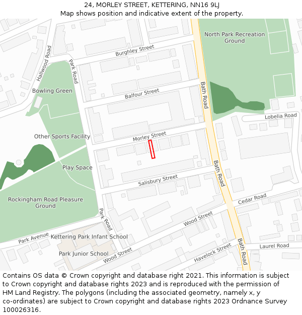 24, MORLEY STREET, KETTERING, NN16 9LJ: Location map and indicative extent of plot