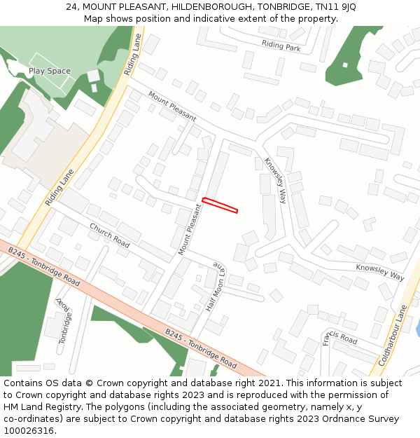 24, MOUNT PLEASANT, HILDENBOROUGH, TONBRIDGE, TN11 9JQ: Location map and indicative extent of plot