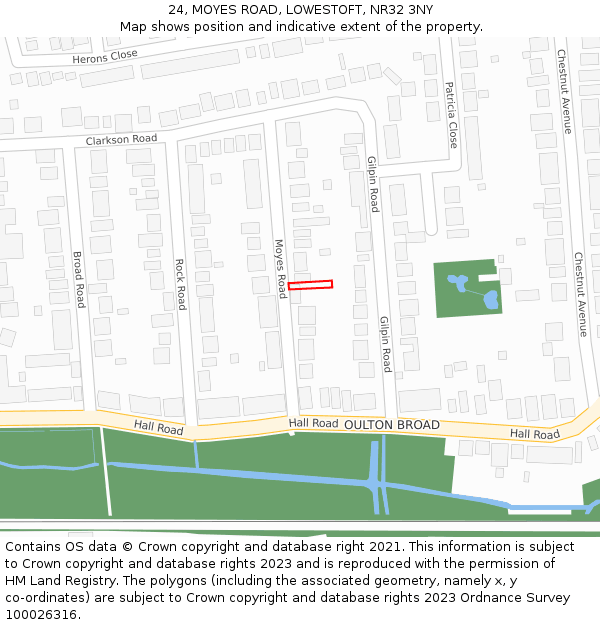 24, MOYES ROAD, LOWESTOFT, NR32 3NY: Location map and indicative extent of plot