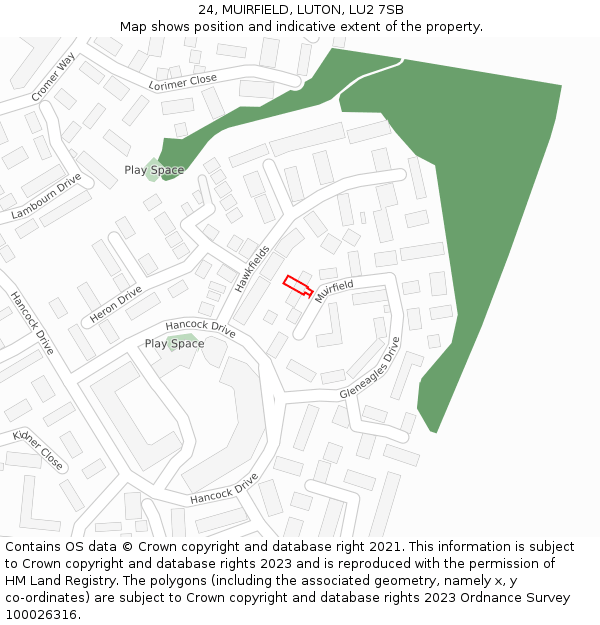 24, MUIRFIELD, LUTON, LU2 7SB: Location map and indicative extent of plot