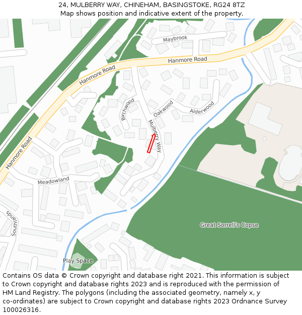 24, MULBERRY WAY, CHINEHAM, BASINGSTOKE, RG24 8TZ: Location map and indicative extent of plot