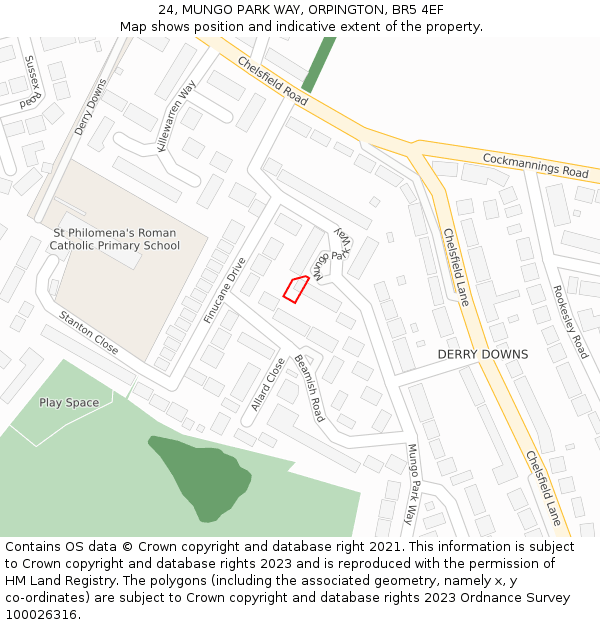 24, MUNGO PARK WAY, ORPINGTON, BR5 4EF: Location map and indicative extent of plot