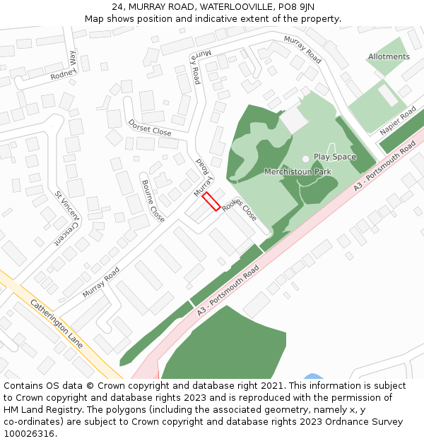 24, MURRAY ROAD, WATERLOOVILLE, PO8 9JN: Location map and indicative extent of plot