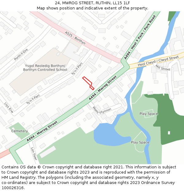 24, MWROG STREET, RUTHIN, LL15 1LF: Location map and indicative extent of plot