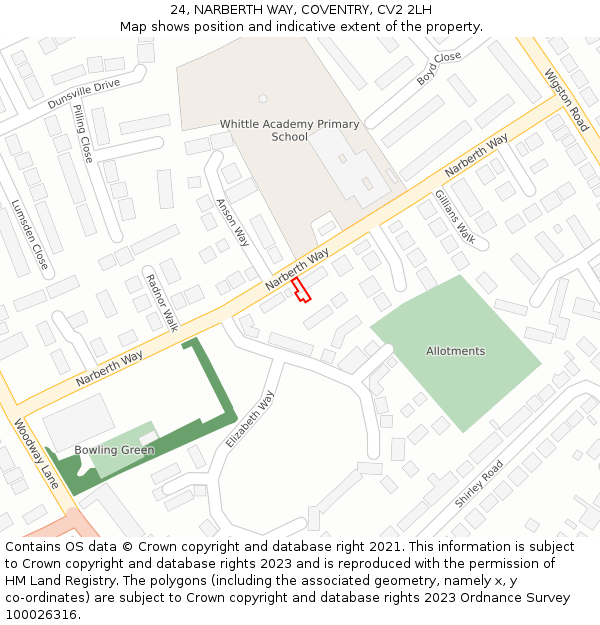 24, NARBERTH WAY, COVENTRY, CV2 2LH: Location map and indicative extent of plot