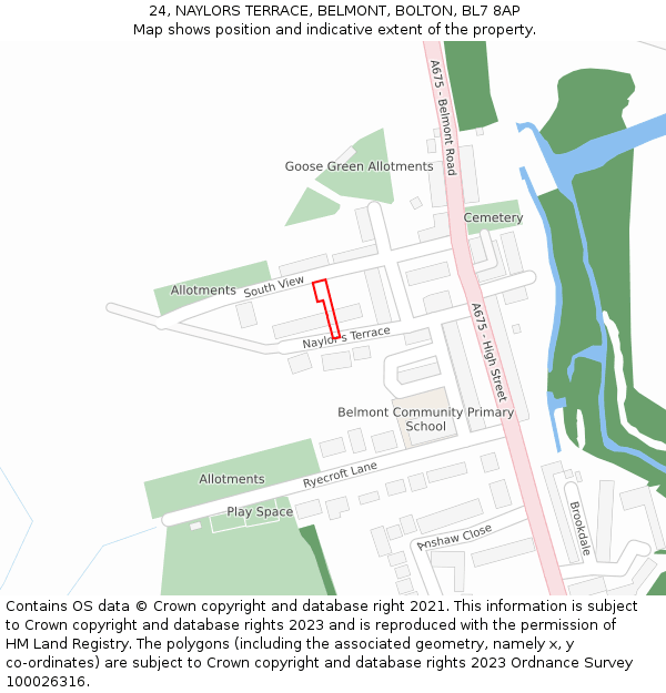 24, NAYLORS TERRACE, BELMONT, BOLTON, BL7 8AP: Location map and indicative extent of plot