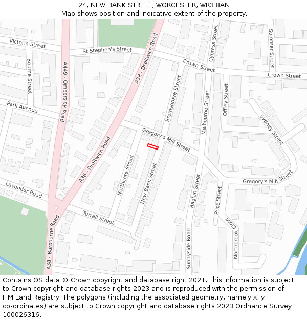 24, NEW BANK STREET, WORCESTER, WR3 8AN: Location map and indicative extent of plot