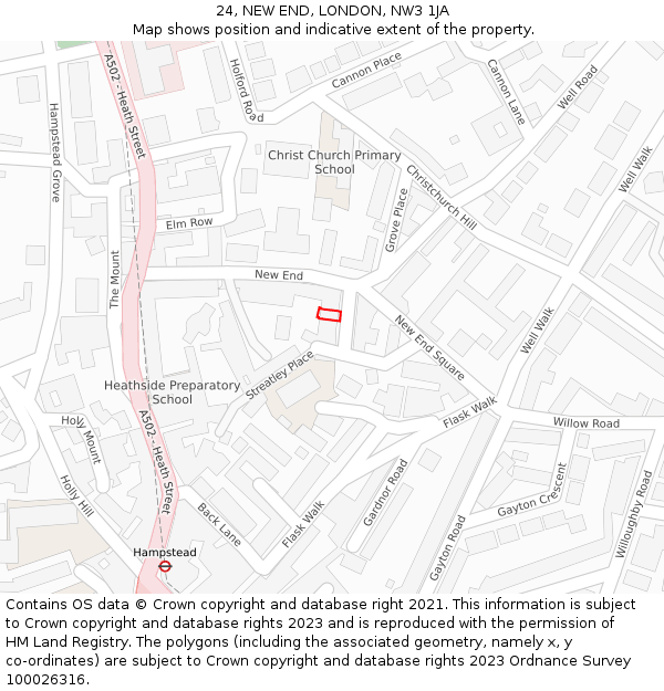 24, NEW END, LONDON, NW3 1JA: Location map and indicative extent of plot