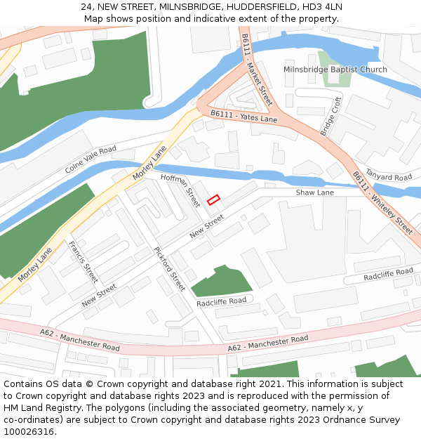 24, NEW STREET, MILNSBRIDGE, HUDDERSFIELD, HD3 4LN: Location map and indicative extent of plot