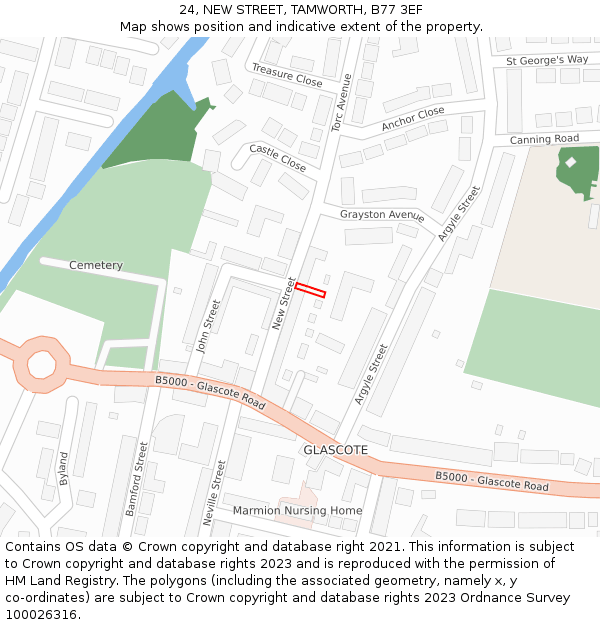 24, NEW STREET, TAMWORTH, B77 3EF: Location map and indicative extent of plot