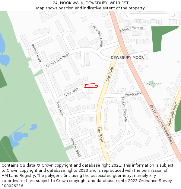 24, NOOK WALK, DEWSBURY, WF13 3ST: Location map and indicative extent of plot