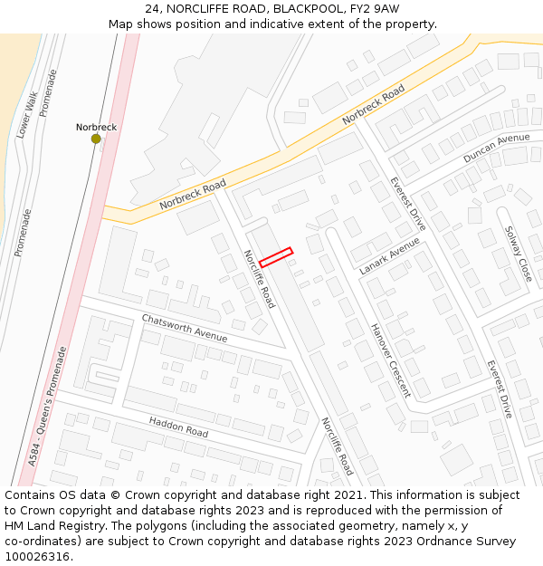 24, NORCLIFFE ROAD, BLACKPOOL, FY2 9AW: Location map and indicative extent of plot