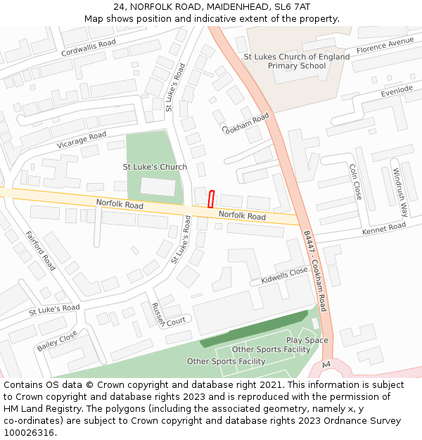 24, NORFOLK ROAD, MAIDENHEAD, SL6 7AT: Location map and indicative extent of plot